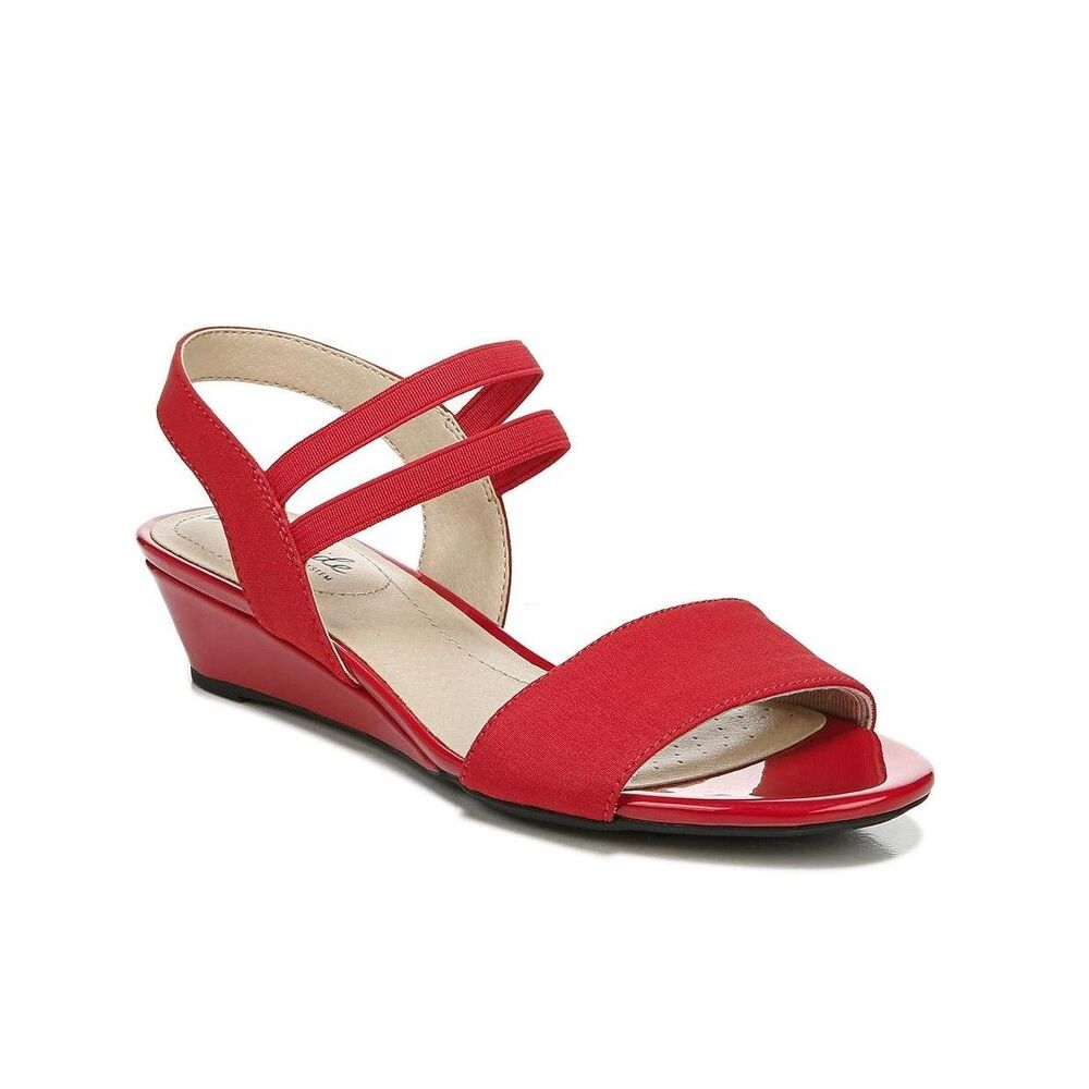 Life Stride Womens 6.5 M Red Fabric Yolo Wedge Heel Sandals NIB HO8